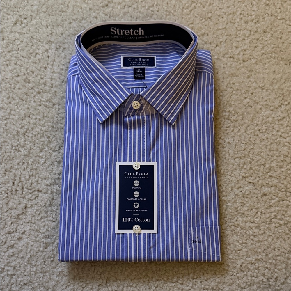 Club Room Men's Classic Blue and White Striped Dress Shirt